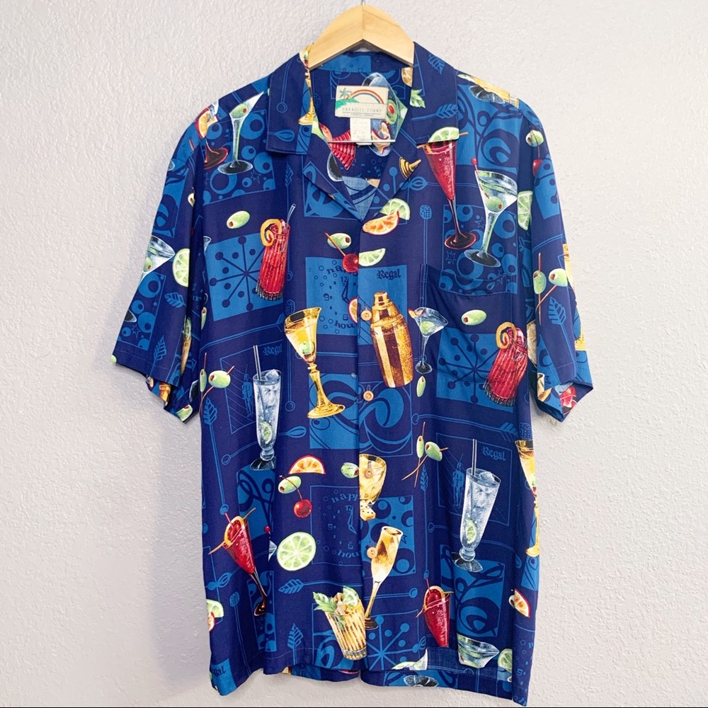Vintage Paradise Found Hawaiian Shirt Happy Hour